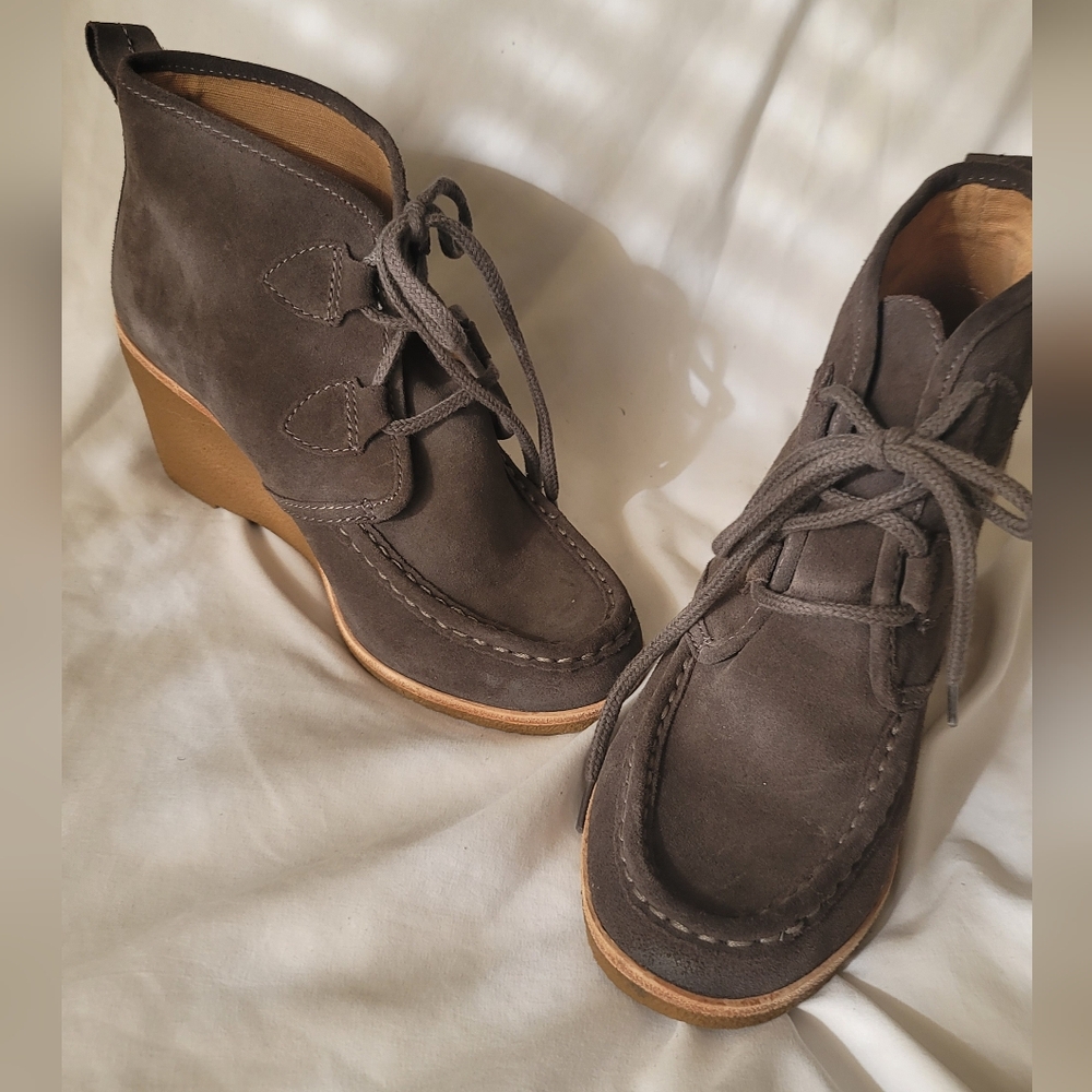 G.H. Bass Suede, charcoal wedge heel ankle booties-Size 9